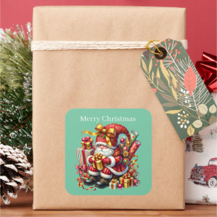 Pegatina Cuadrada Merry Christmas gnome añadir texto