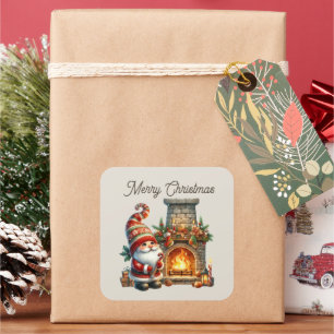 Pegatina Cuadrada Merry Christmas gnome añadir texto