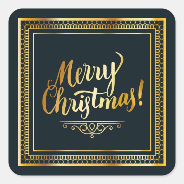 Pegatina Cuadrada Merry Christmas Golden Script Typography (Anverso)
