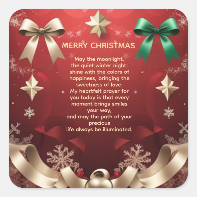 Pegatina Cuadrada Merry Christmas Greeting Card with Festive Ribbons (Anverso)