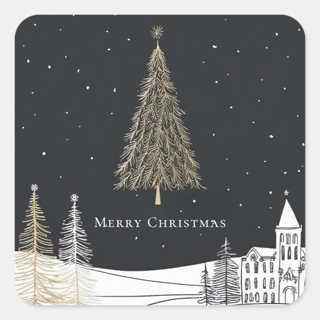 Pegatina Cuadrada Merry Christmas Holiday (Anverso)