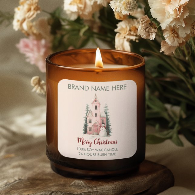 Pegatina Cuadrada Merry Christmas | Holiday Cozy House Candle Labels (Subido por el creador)
