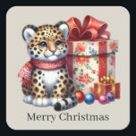 Pegatina Cuadrada Merry Christmas leopardo añadir texto<br><div class="desc">Merry Christmas leopardo agregar texto Pegatina cuadrado</div>