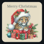 Pegatina Cuadrada Merry Christmas leopardo añadir texto<br><div class="desc">Merry Christmas leopardo agregar texto Pegatina cuadrado</div>