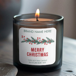 Pegatina Cuadrada Merry Christmas | Modern Wreath Candle Labels