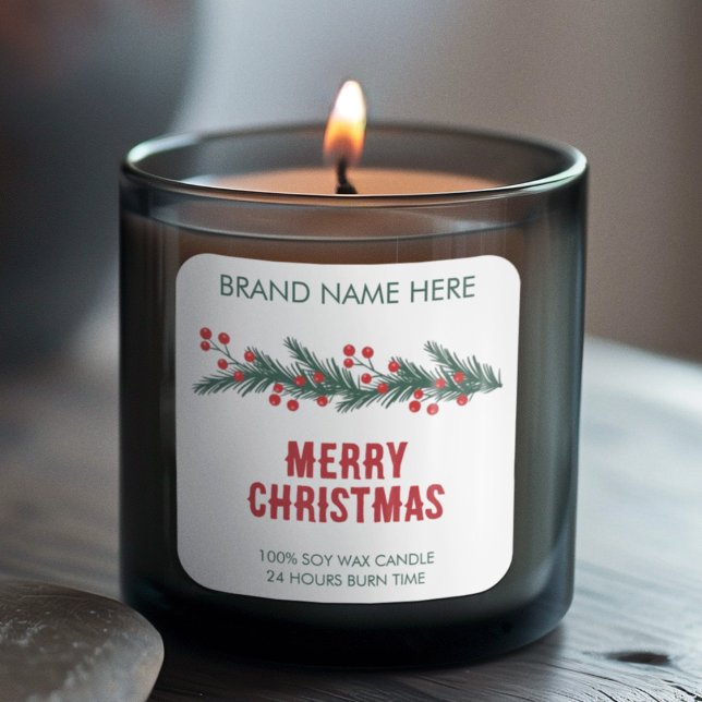 Pegatina Cuadrada Merry Christmas | Modern Wreath Candle Labels (Subido por el creador)