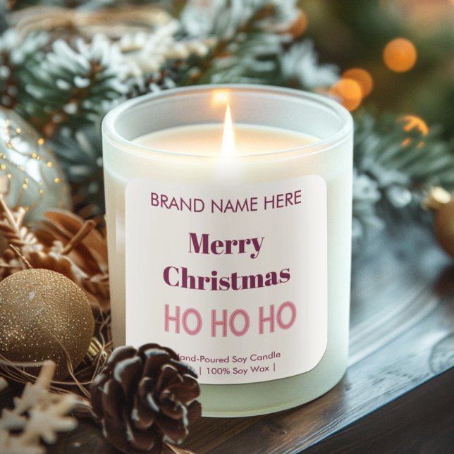 Pegatina Cuadrada Merry Christmas | Pink Modern Candle Labels (Subido por el creador)