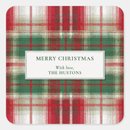 Pegatina Cuadrada Merry Christmas Plaid Holiday
