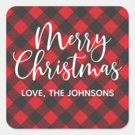 Pegatina Cuadrada Merry Christmas Red