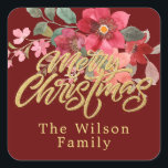 Pegatina Cuadrada Merry Christmas Return Address Classic floral<br><div class="desc">Merry Christmas Typography Classic Round Pegatina</div>