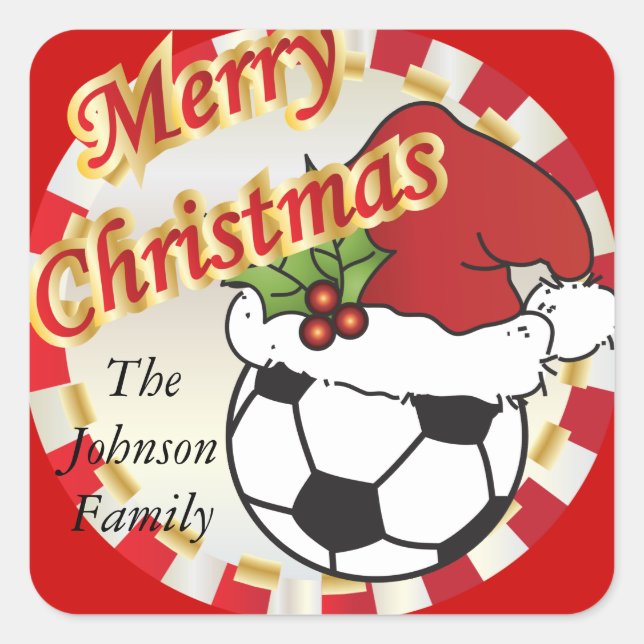 Pegatina Cuadrada Merry Christmas Soccer Ball | Personalizar (Anverso)