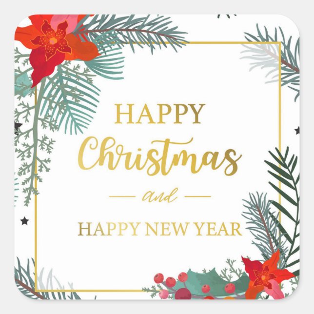 Pegatina Cuadrada Merry Christmas Square Sticker (Anverso)