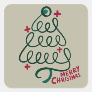 Pegatina Cuadrada Merry Christmas Stethoscope CNA Medical Worker