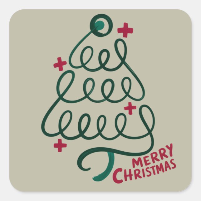 Pegatina Cuadrada Merry Christmas Stethoscope CNA Medical Worker (Anverso)