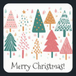 Pegatina Cuadrada Merry Christmas Tree Simple Minimalista<br><div class="desc">Exclusivamente de los diseños para los próximos días,  nuestro simple y mínimo pegatina de saludos en el árbol de Feliz Navidad. Personaliza y personalizar con tu propio saludo festivo!</div>
