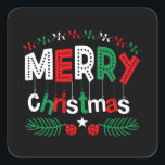 Pegatina Cuadrada Merry Christmas Typography Red Green Colorful<br><div class="desc">Merry Christmas Typography Red Colorous Square Pegatina</div>