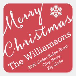 Pegatina Cuadrada Merry Christmas Typography Snowflake Simple