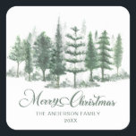 Pegatina Cuadrada Merry Christmas Watercolor Pine tree forest<br><div class="desc">Feliz Navidad acuarela Pine Tree Square Pegatina</div>