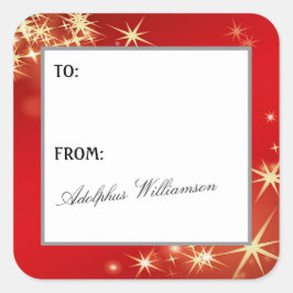 Pegatina Cuadrada Merry Christmas with Gold Stars Gift Label