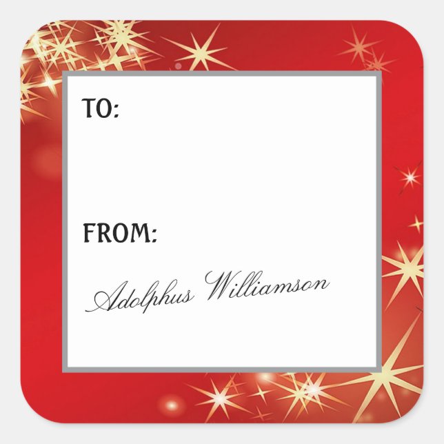 Pegatina Cuadrada Merry Christmas with Gold Stars Gift Label (Anverso)
