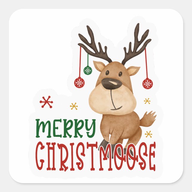 Pegatina Cuadrada Merry Christmoose (Anverso)