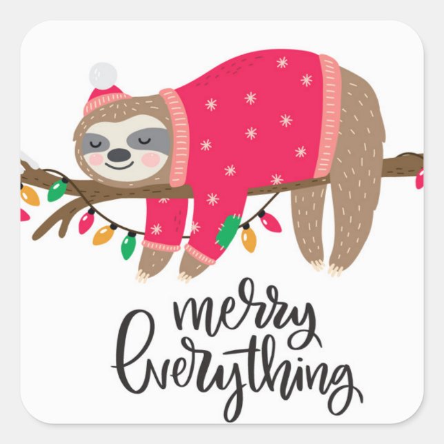 Pegatina Cuadrada Merry Everything | Sleepy Sloth (Anverso)