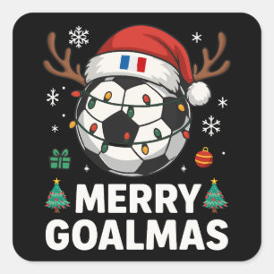 Pegatina Cuadrada Merry Goalmas Francia - Divertido Fútbol Navideño