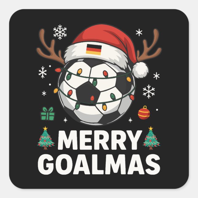 Pegatina Cuadrada Merry Goalmas - Funny Soccer Christmas (Anverso)