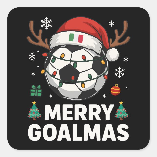 Pegatina Cuadrada Merry Goalmas Italy - Funny Soccer Christmas (Anverso)
