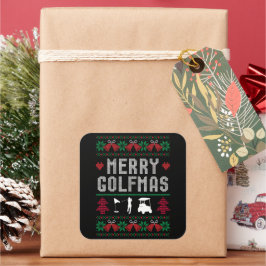 Pegatina Cuadrada Merry Golfmas Golf Golfing Golfer Navidades feos