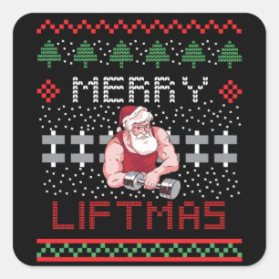 Pegatina Cuadrada Merry Liftmas Feo Diseño de Cristales