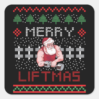 Pegatina Cuadrada Merry Liftmas Feo Diseño de Cristales