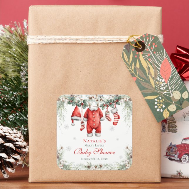 Pegatina Cuadrada Merry Little Baby Shower Santa Clothesline (Vacaciones)
