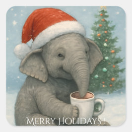 Pegatina Cuadrada Merry Moments with a Cocoa-Loving Elephant Holiday