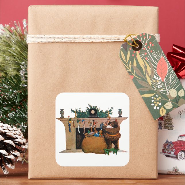 Pegatina Cuadrada Merry Old Christmas Elf, Jessie Willcox Smith (Vacaciones)