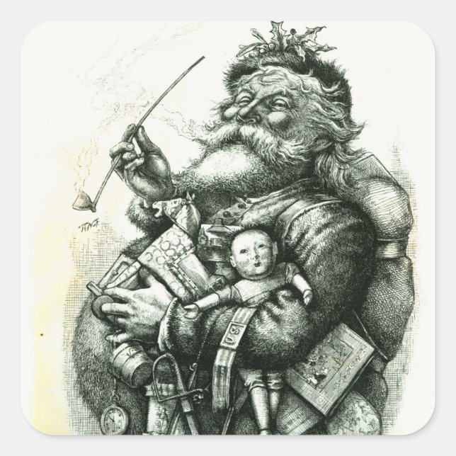 Pegatina Cuadrada Merry Old Santa Claus (Anverso)