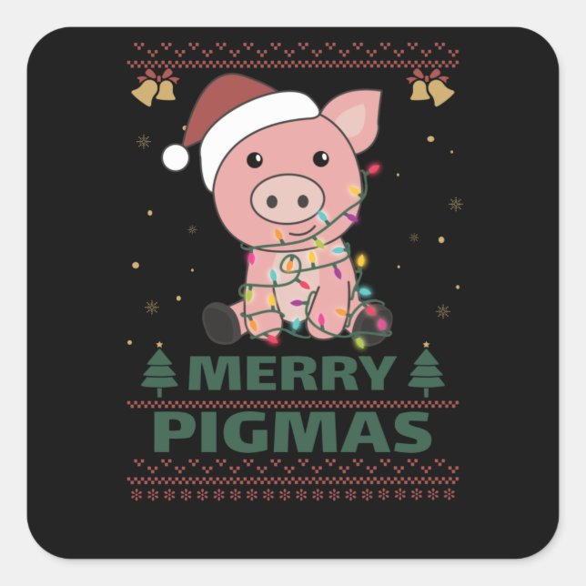 Pegatina Cuadrada Merry Pigmas graciosos Navidades de cerdo Pun (Anverso)