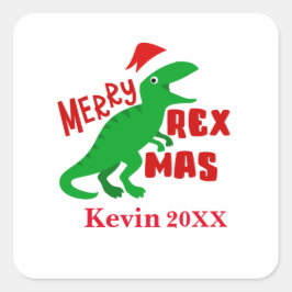 Pegatina Cuadrada Merry Rex Mas Personaliza a los Niños TRex Dinosau