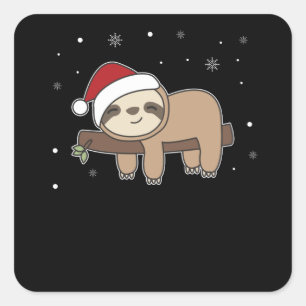 Pegatina Cuadrada Merry Slothmas Divertidas Slothmas Para Navidades
