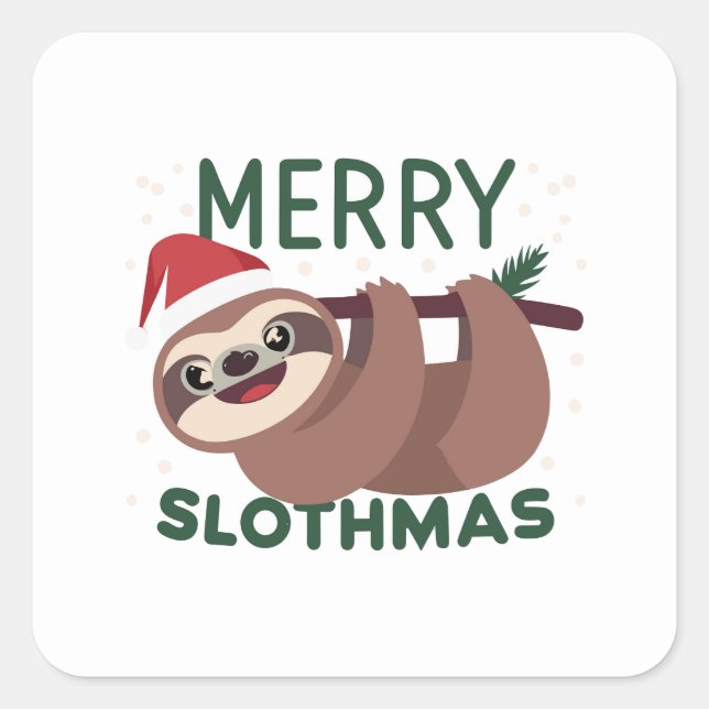 Pegatina Cuadrada Merry Slothmas divertido animal perezoso (Anverso)