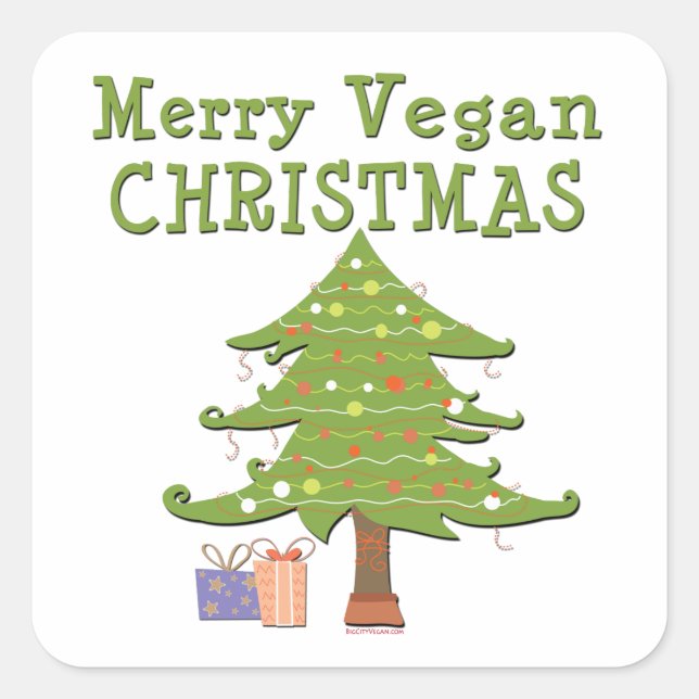 Pegatina Cuadrada Merry Vegan Navidades (Anverso)