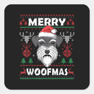 Pegatina Cuadrada Merry Woofmas Schnauzer Navidades Perro Lover Paja