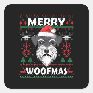 Pegatina Cuadrada Merry Woofmas Schnauzer Navidades Perro Lover Paja