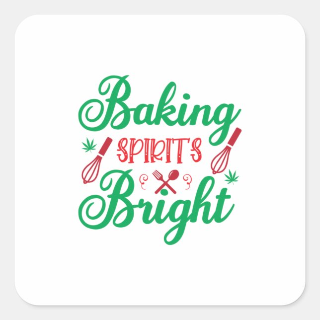Pegatina Cuadrada Merry Xmas Baking Spirits Bright (Anverso)