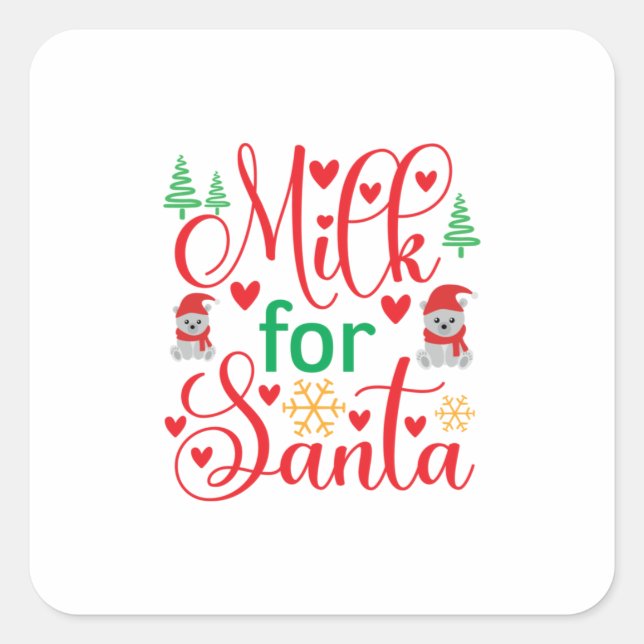 Pegatina Cuadrada Merry Xmas Milk For Santa (Anverso)
