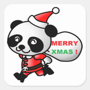 PEGATINA CUADRADA "MERRY XMAS" PANDA OSAR SANTA