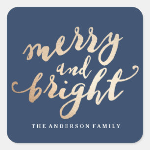 Pegatina Cuadrada Merry y Bright   Vacaciones
