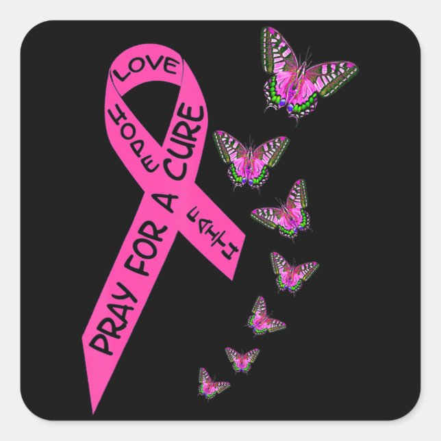 Pegatina Cuadrada Mes de concientización sobre el cáncer de mama Muj (Anverso)