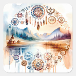 Pegatina Cuadrada Mes del Patrimonio Nativo Estadounidense