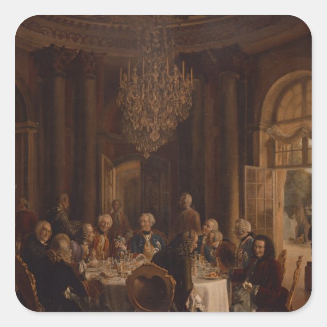 Pegatina Cuadrada Mesa de cena en Sanssouci, 1850 (Anverso)